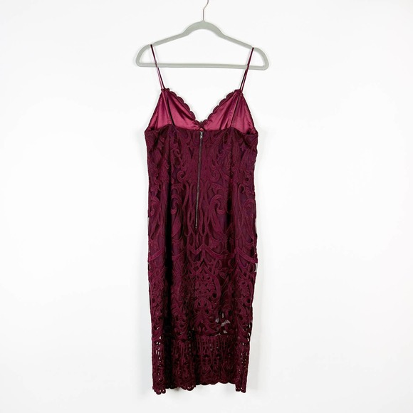 Bardot Gia burgundy red lace embroidered mesh cocktail midi dress size 10 - Picture 6 of 8